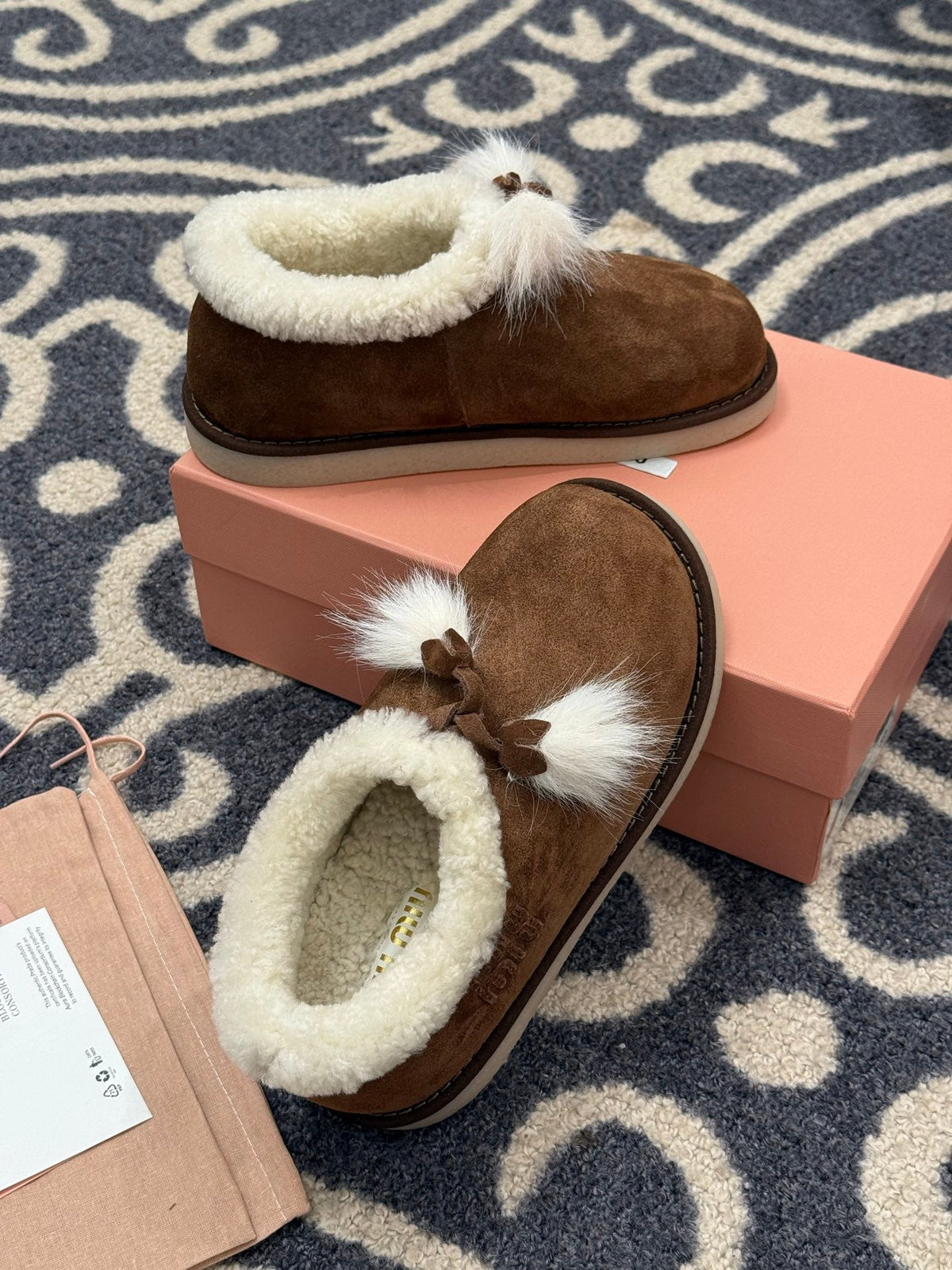 MiuMiu snow boots dark brown suede wool 521937