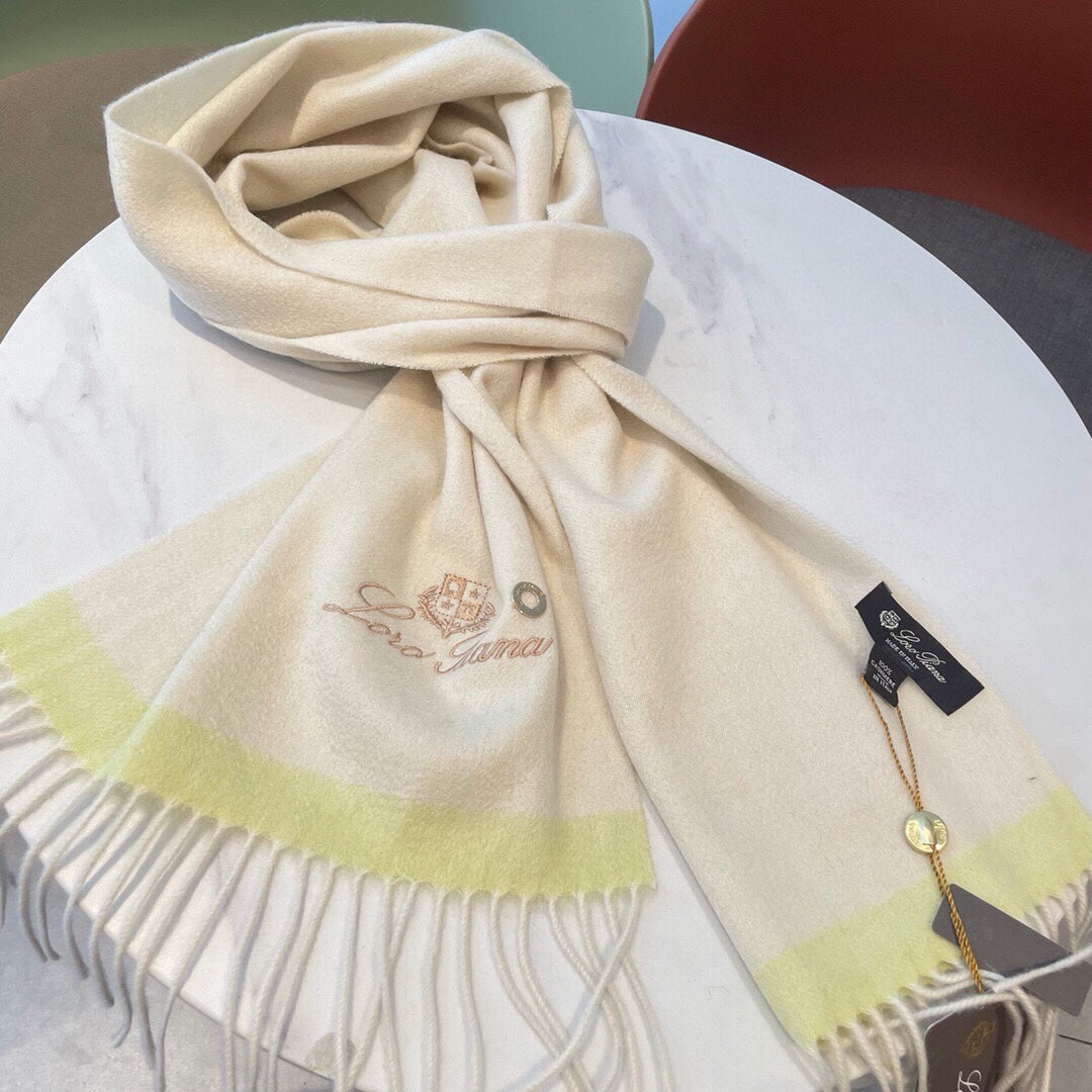 LP Grande Unita Scarf 180 CM In Ivory White With Light Yellow Cashmere 175043