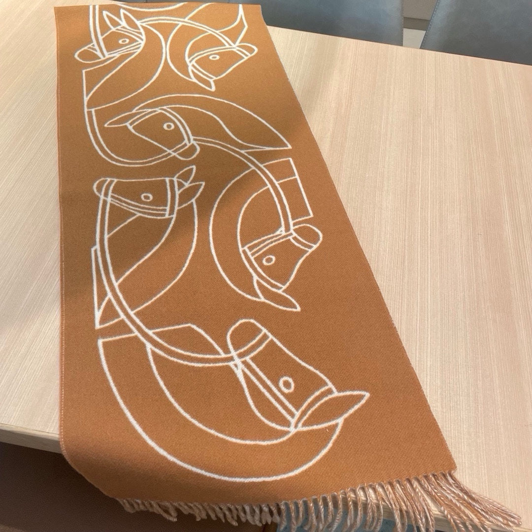 CASAQUE ENTRELACS EQUESTRES 190 CM SCARF IN COPPER BROWN CASHMERE