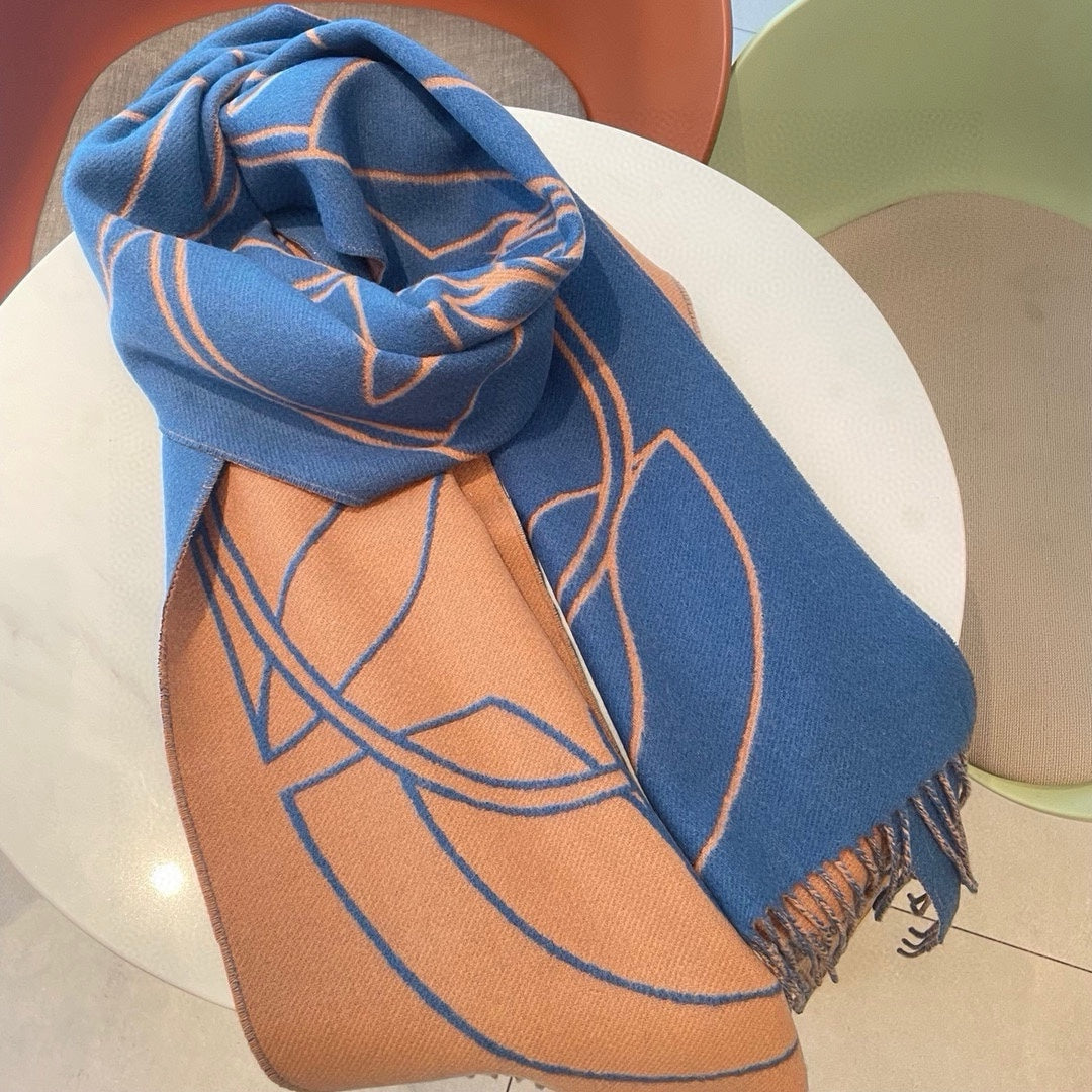 CASAQUE ENTRELACS EQUESTRES 190 CM SCARF IN AZURE BLUE CASHMERE