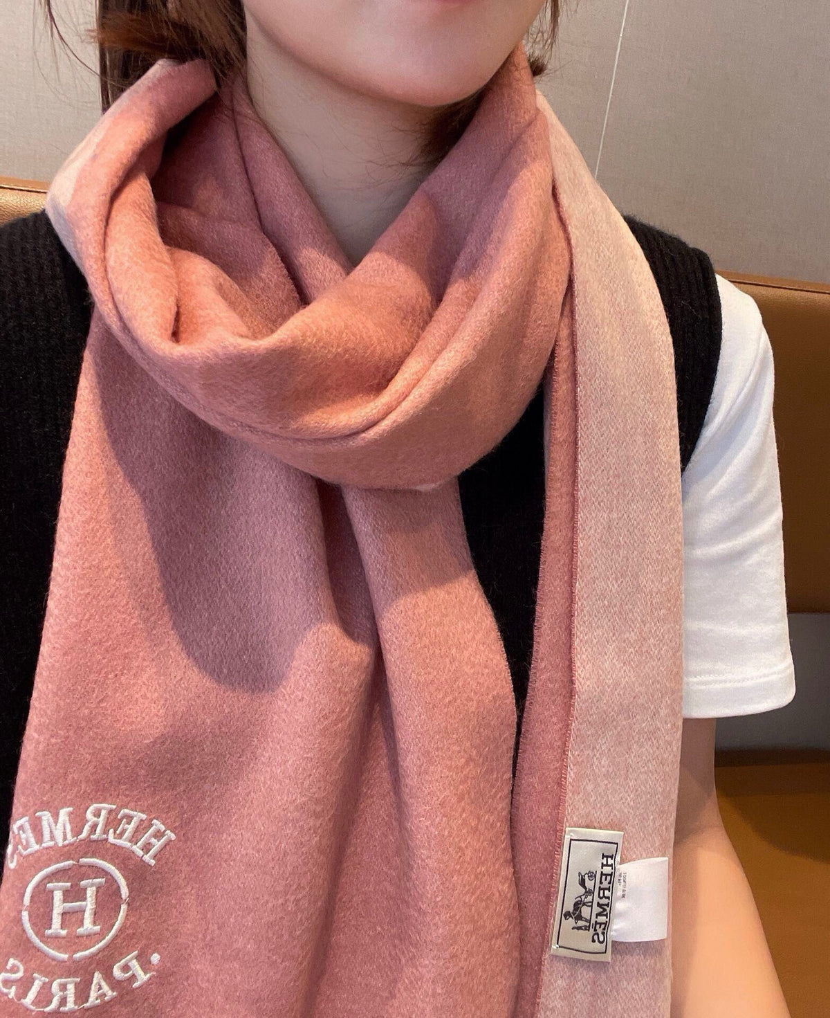 RECTO-VERSO MUFFLER 190 ROSE PINK CASHMERE