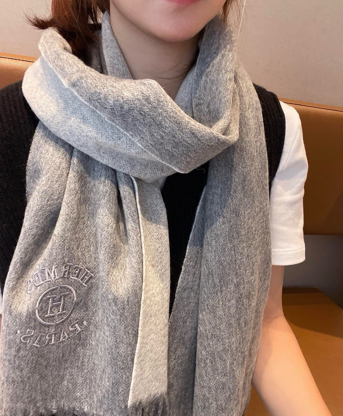 RECTO-VERSO MUFFLER 190 DOVE GREY CASHMERE