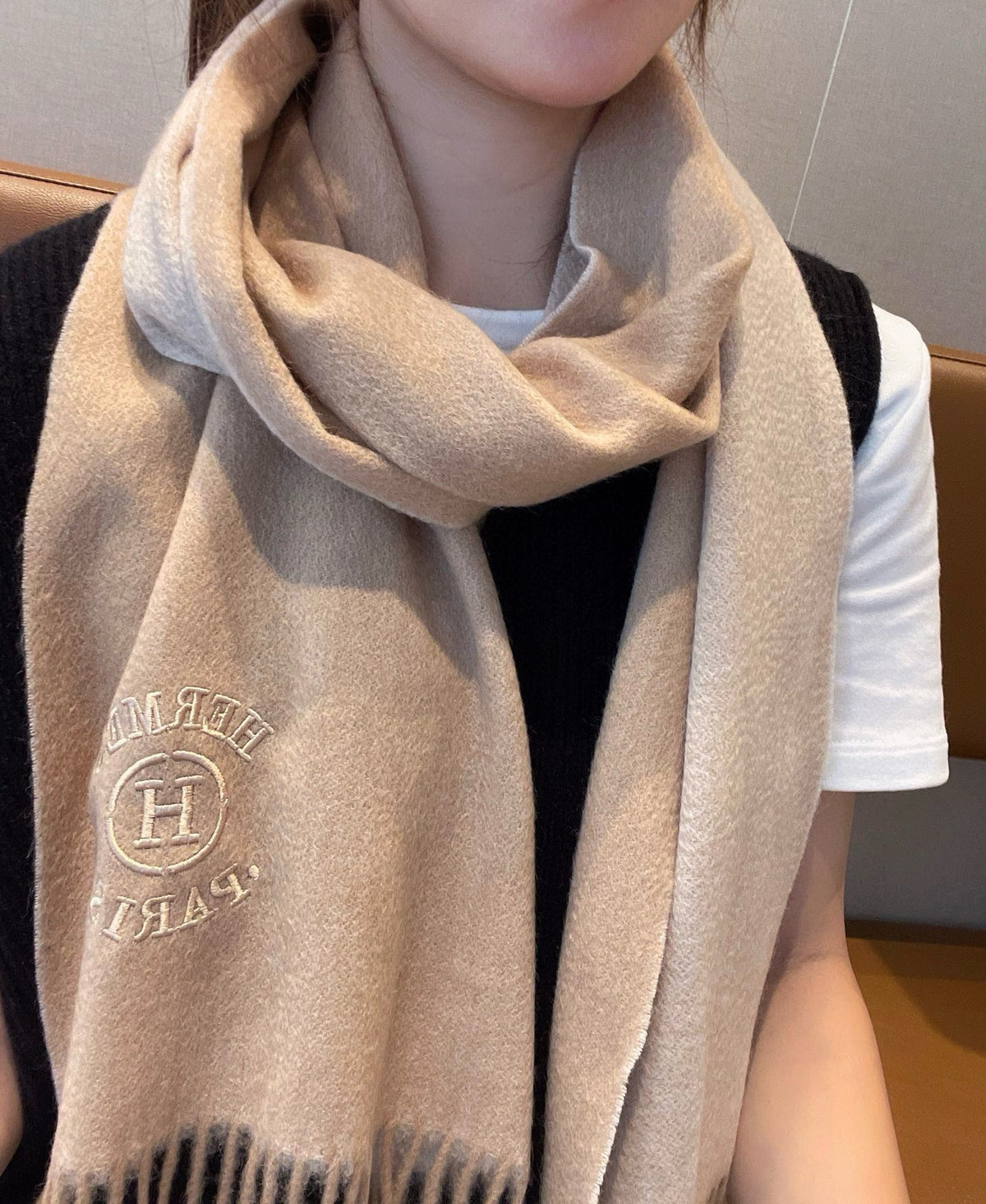 RECTO-VERSO MUFFLER 190 TAN BROWN CASHMERE