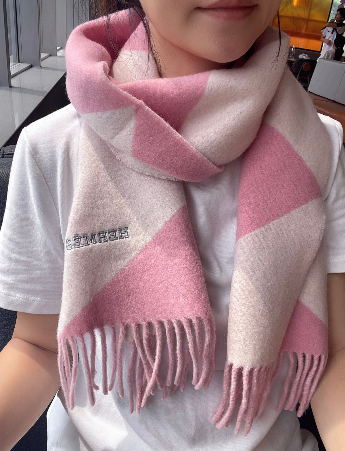 SCARF 150 CM IN BABY PINK MIX WHITE CASHMERE