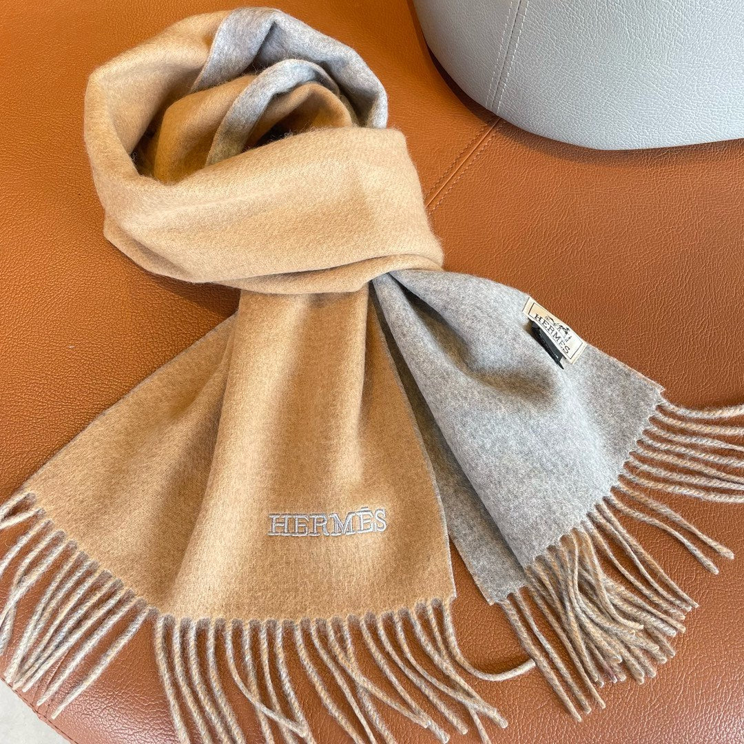 Scarf 180 CM In Beige Mix Grey Cashmere