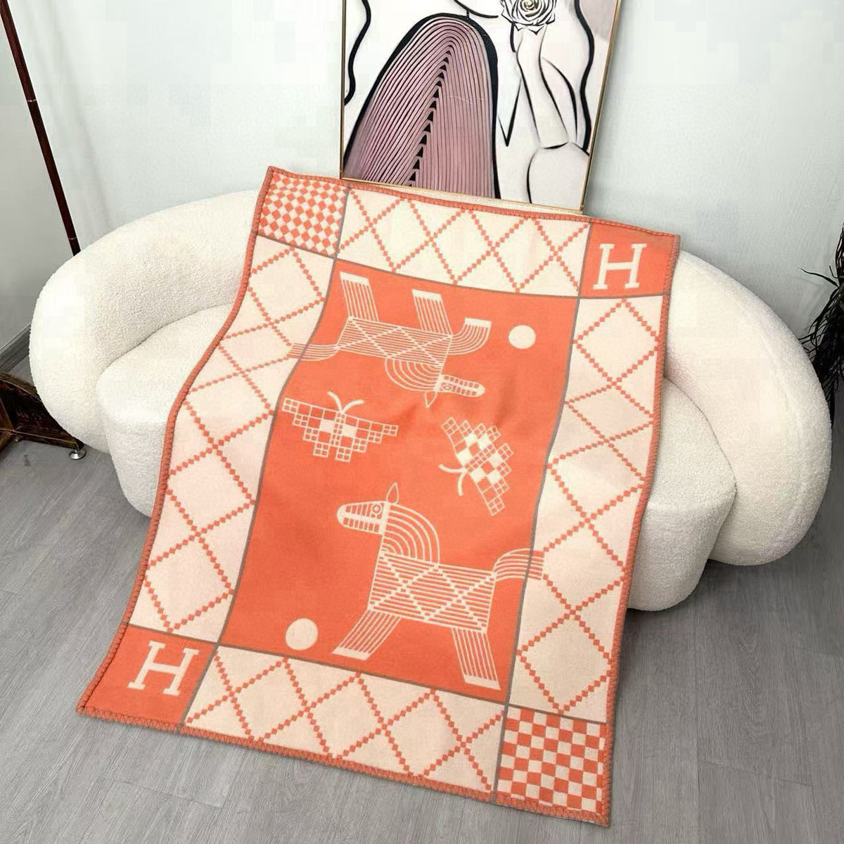 HM Avalon Blanket Orange Mix Cream Cashmere Wool 875781