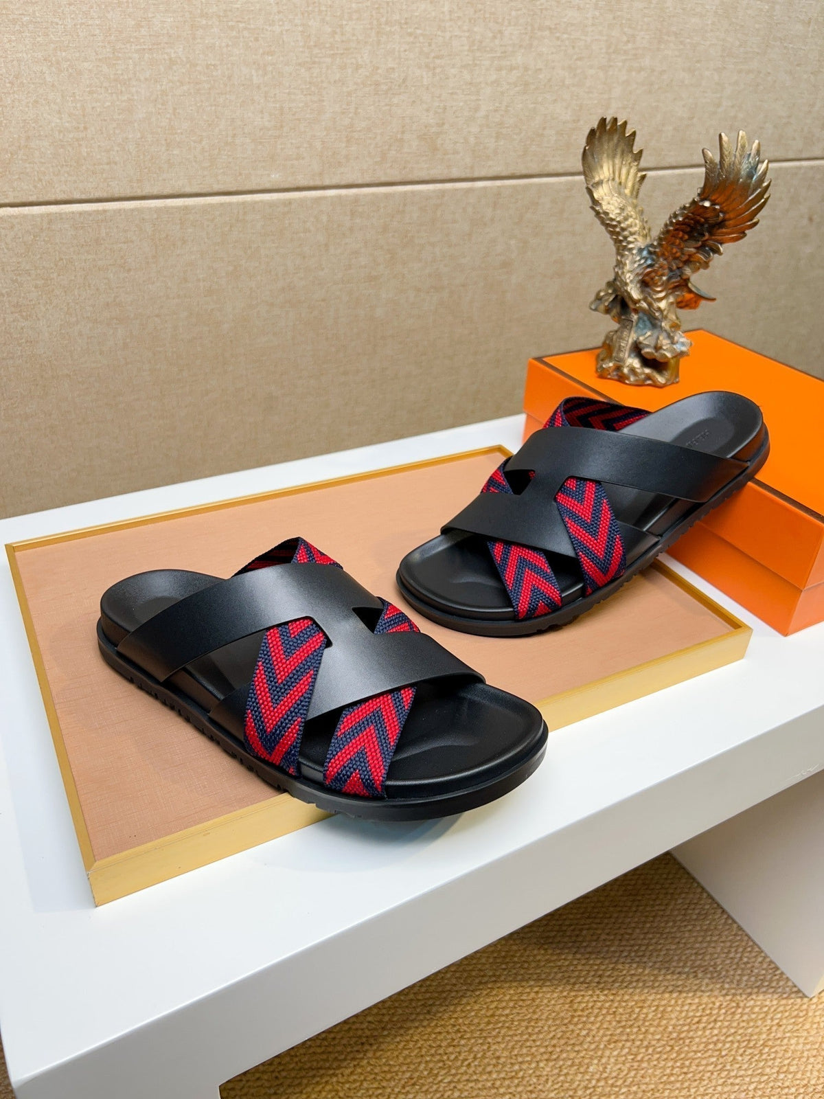 HM Men's Kazimir Sandals Black Red Calfskin 735741
