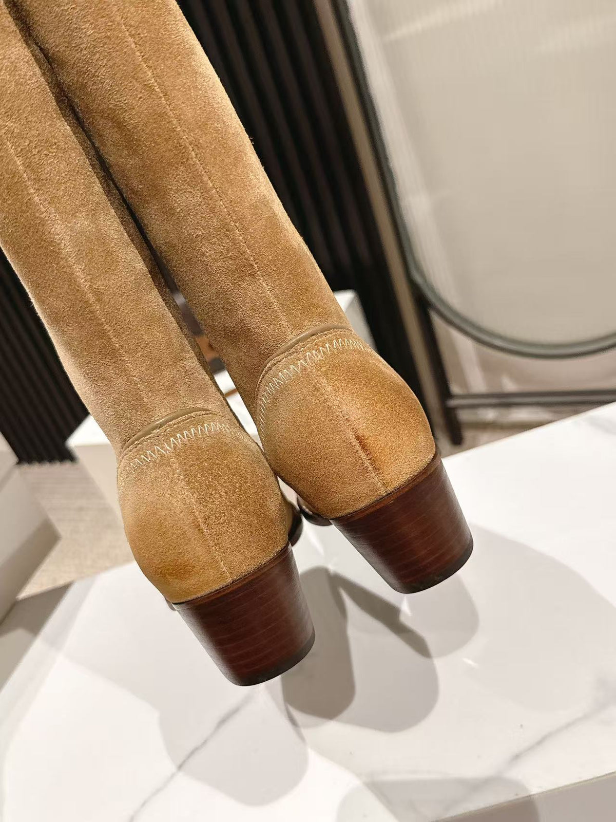 CELINE 25 Mid Calf Cowboy Boots Light Brown Suede