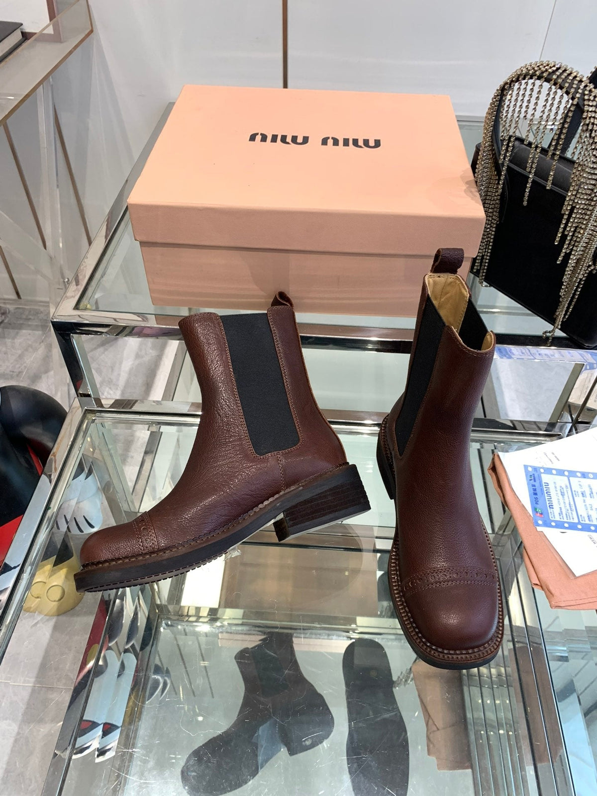 Miu Boots Brown Earth Vegetable Blended Cowhide