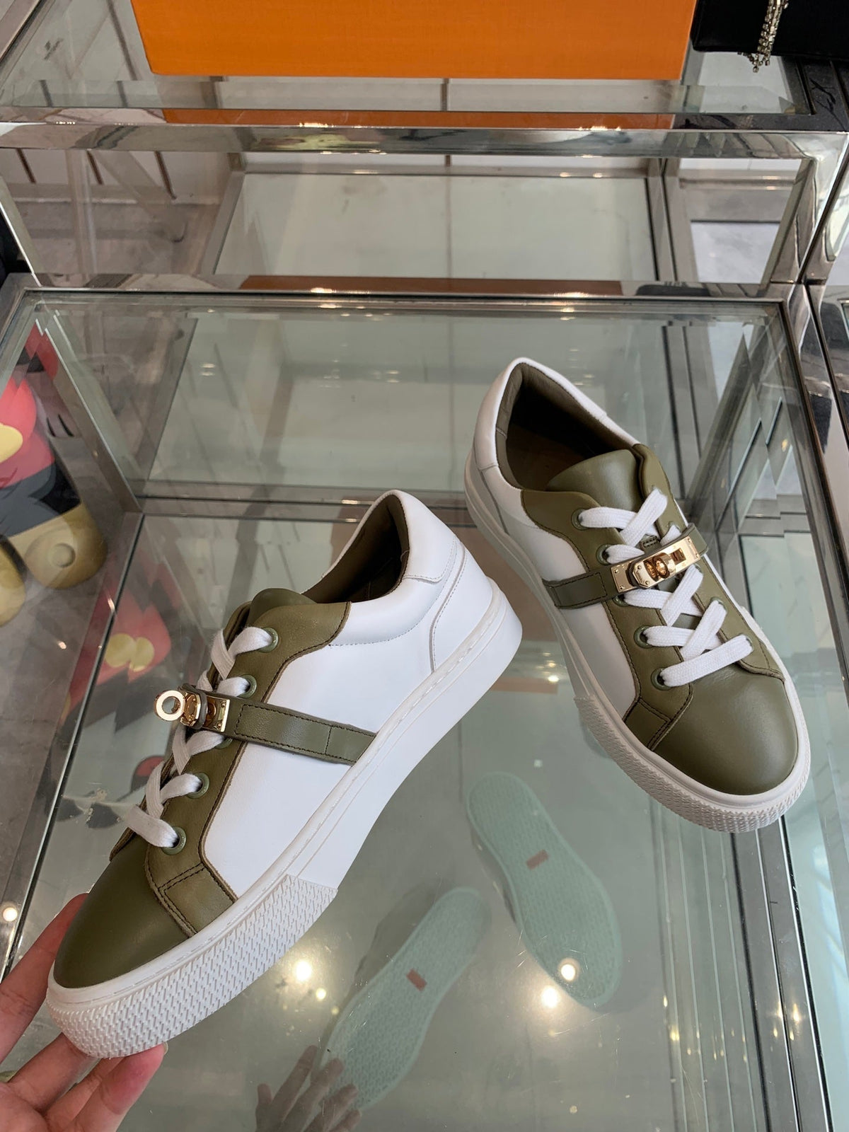 HM Day Sneaker Army Green mix White Calfskin 291834