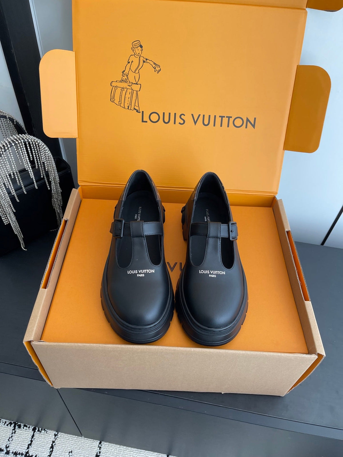 LV 26ss Platform Mary Jane Black Cowhide 631498