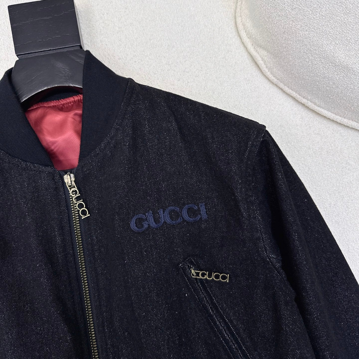 Gucci 25 Short Stand-up Collar Jacket Dark Blue Cotton 596441