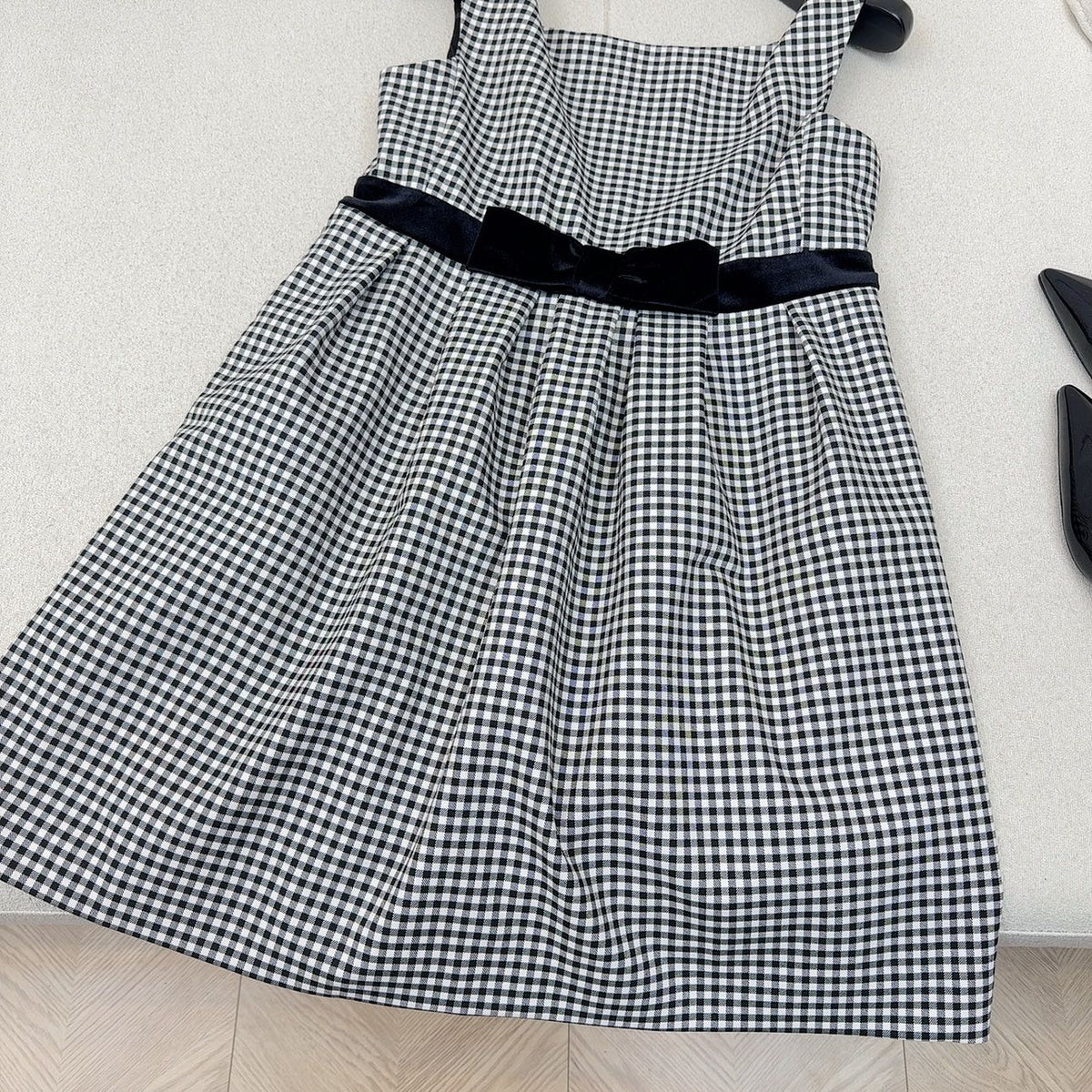 Celine 25 Bow Dress Black mix White Polyester Cotton 607798