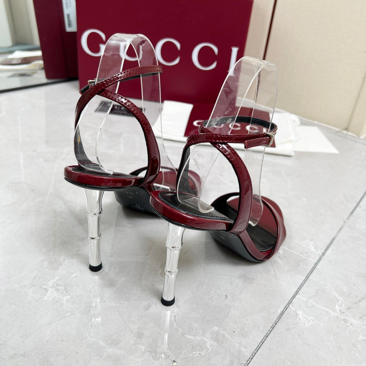 GC 25 Heeled 95mm Sandals Red Patent Leather 293859
