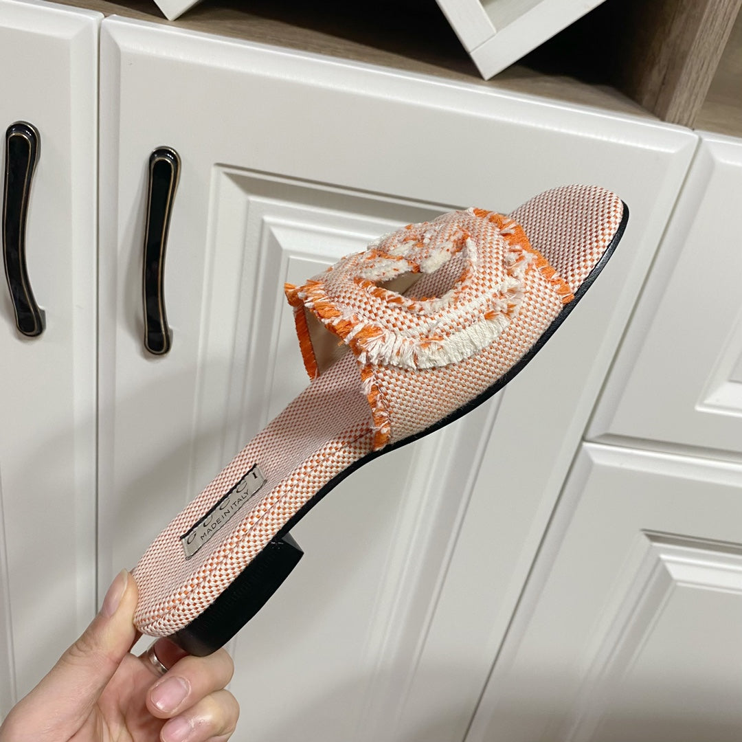 Gucci 2026 Fringed Sandals Orange Canvas 980539