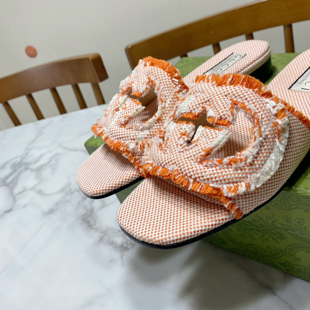 Gucci 2026 Fringed Sandals Orange Canvas 980539