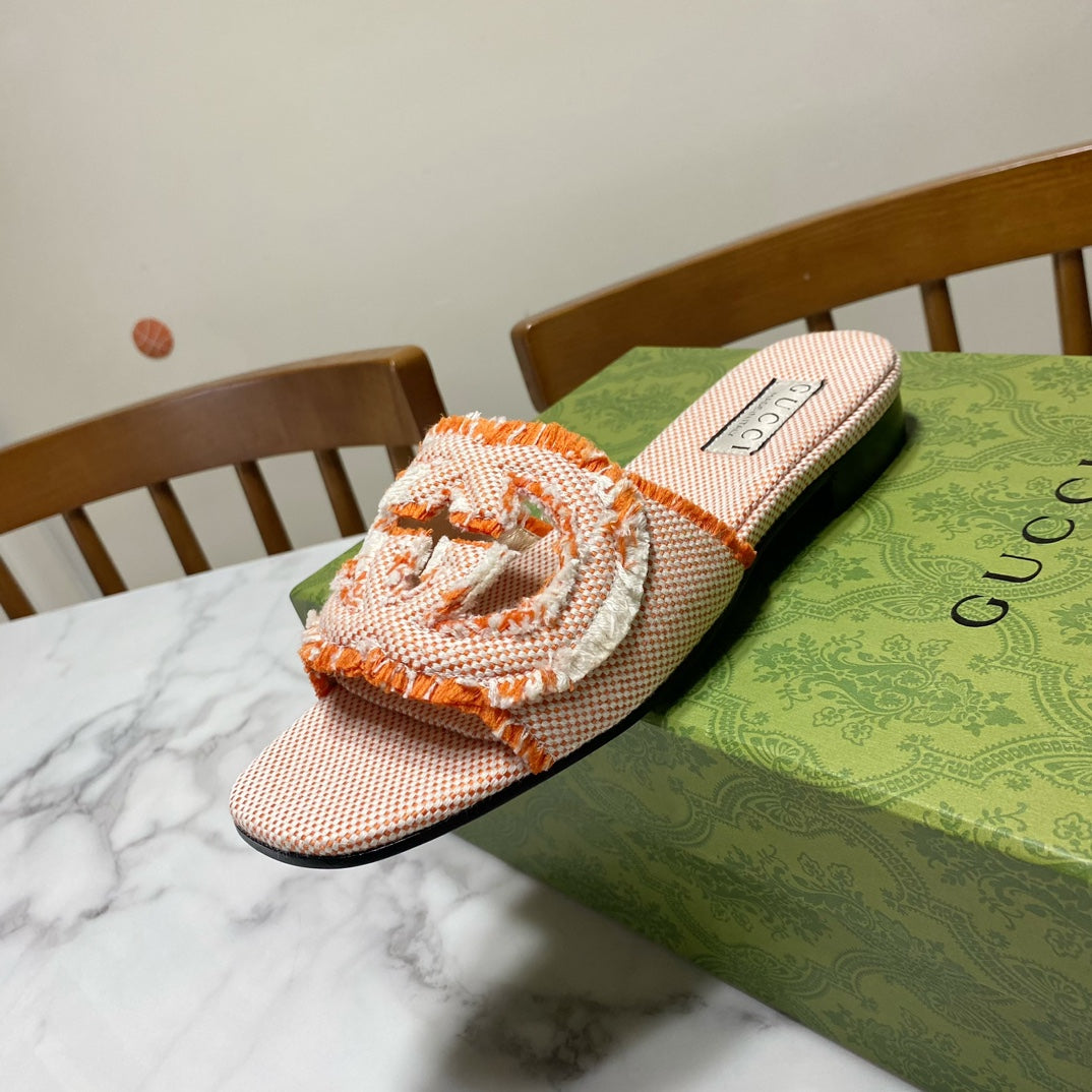 Gucci 2026 Fringed Sandals Orange Canvas 980539