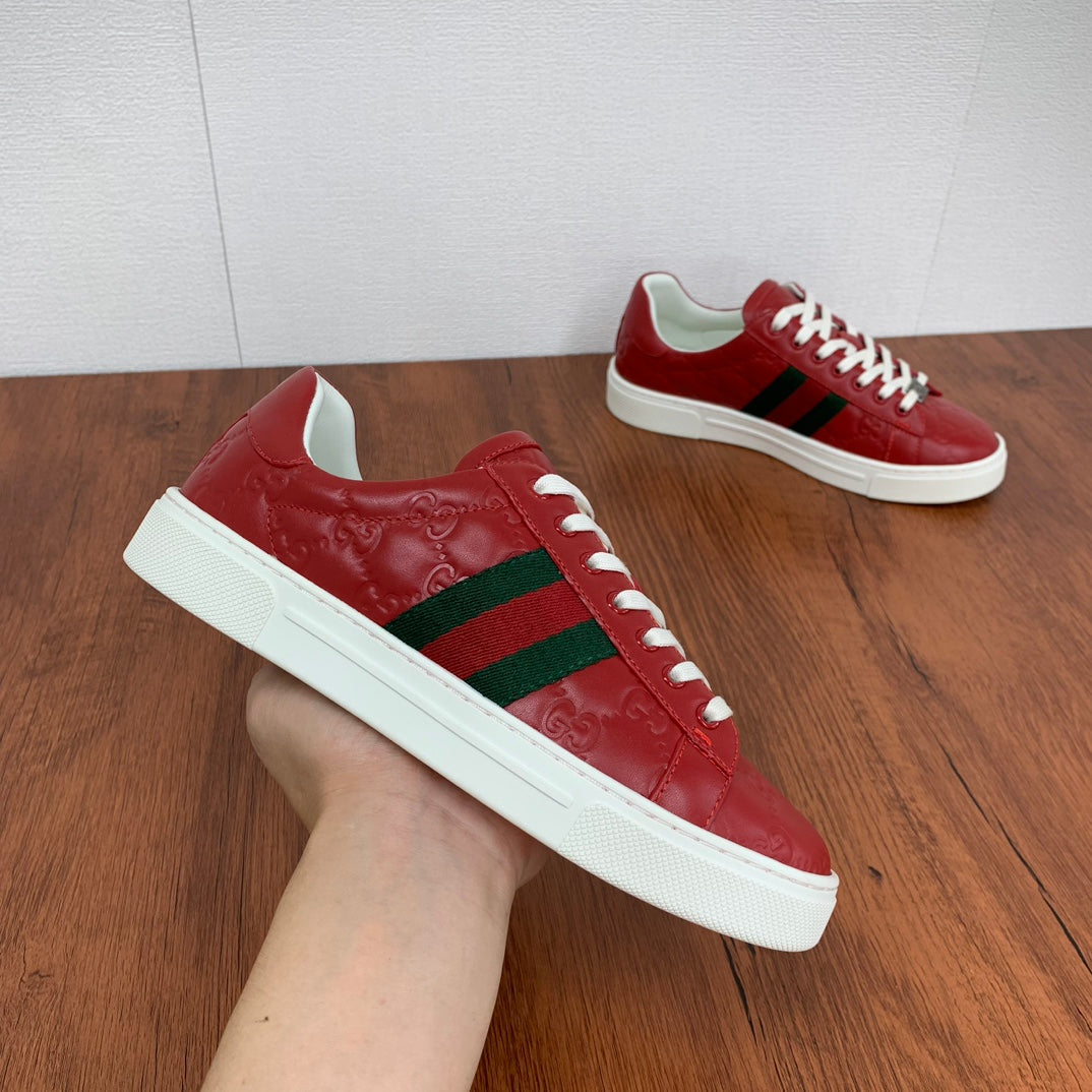 GG Men's ACE Sneaker Red Calfskin 537020