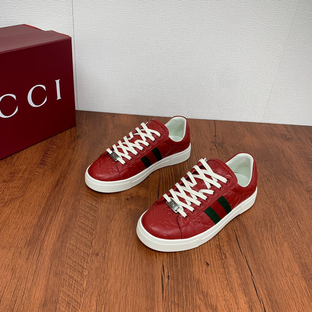 GG Men's ACE Sneaker Red Calfskin 537020