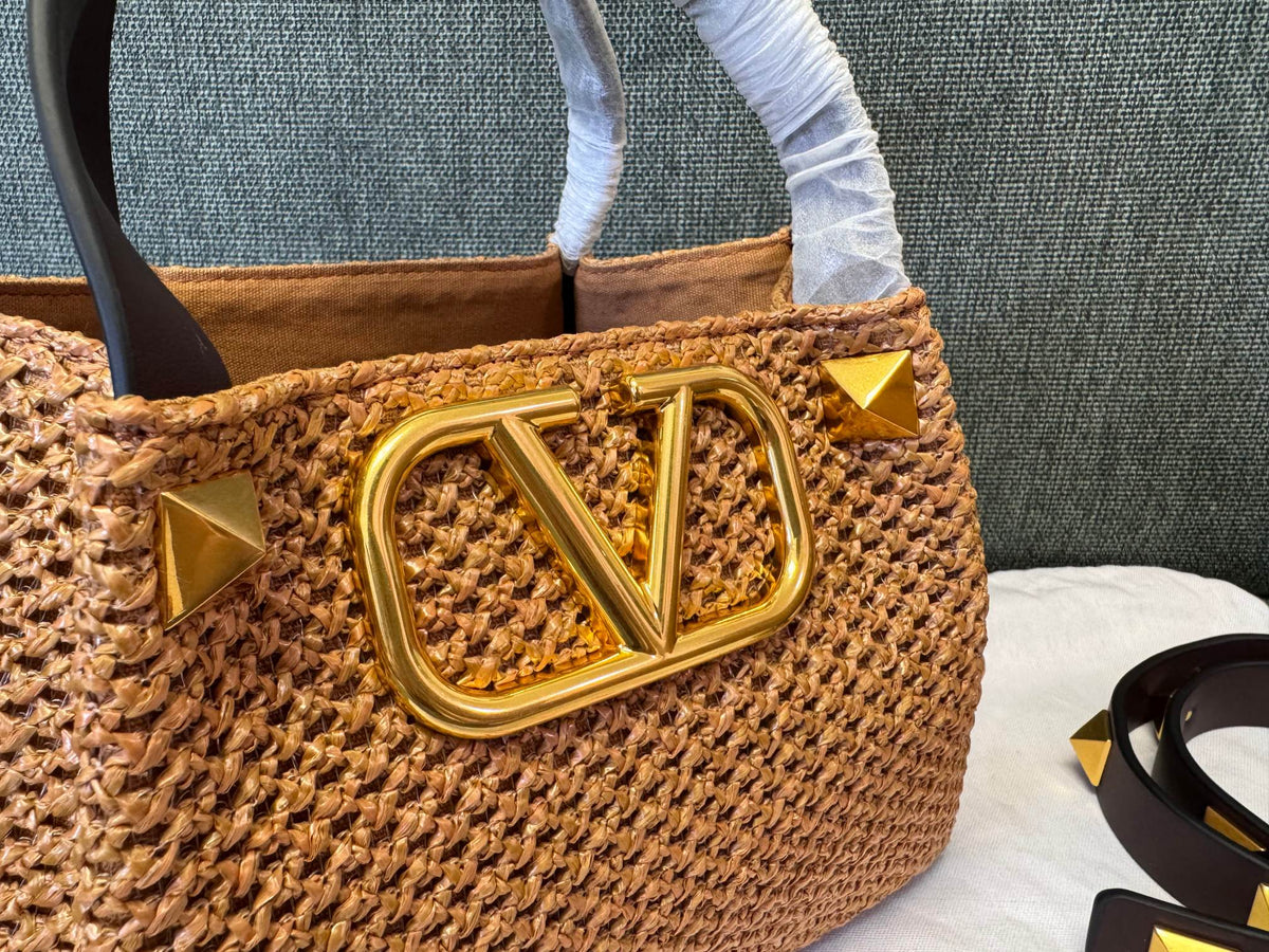 Valentino Spring and Summer 25 Tote Bag Brown Raffia