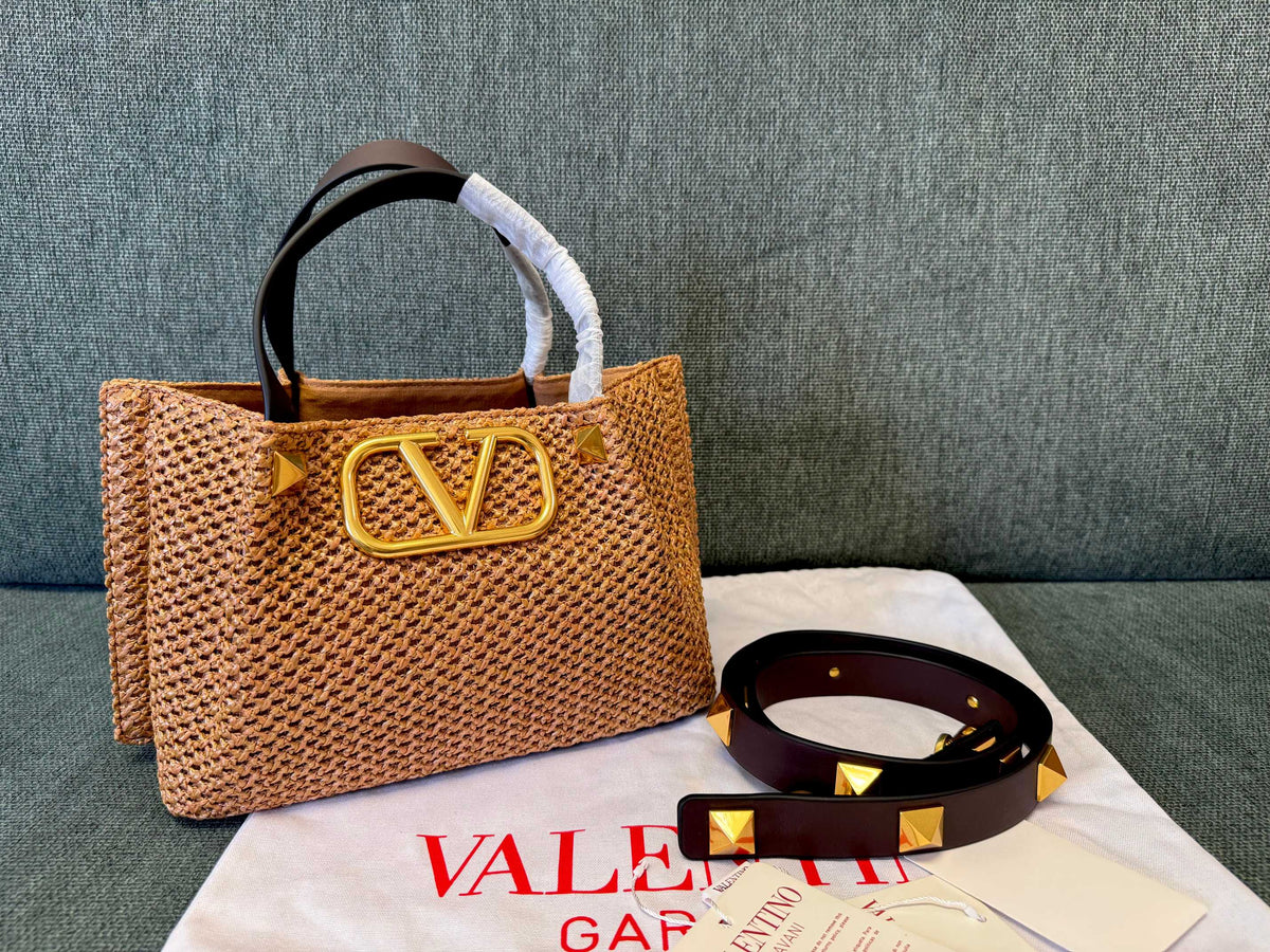 Valentino Spring and Summer 25 Tote Bag Brown Raffia