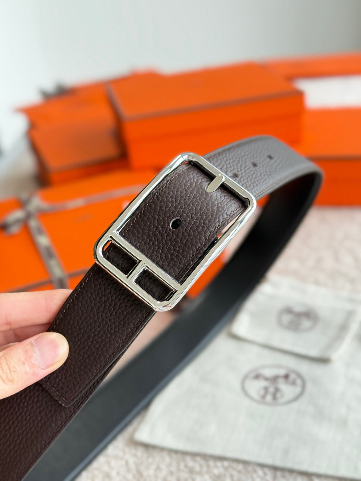HM Half Cod Reversible 38mm Belt Black Chocolate Leather 188091