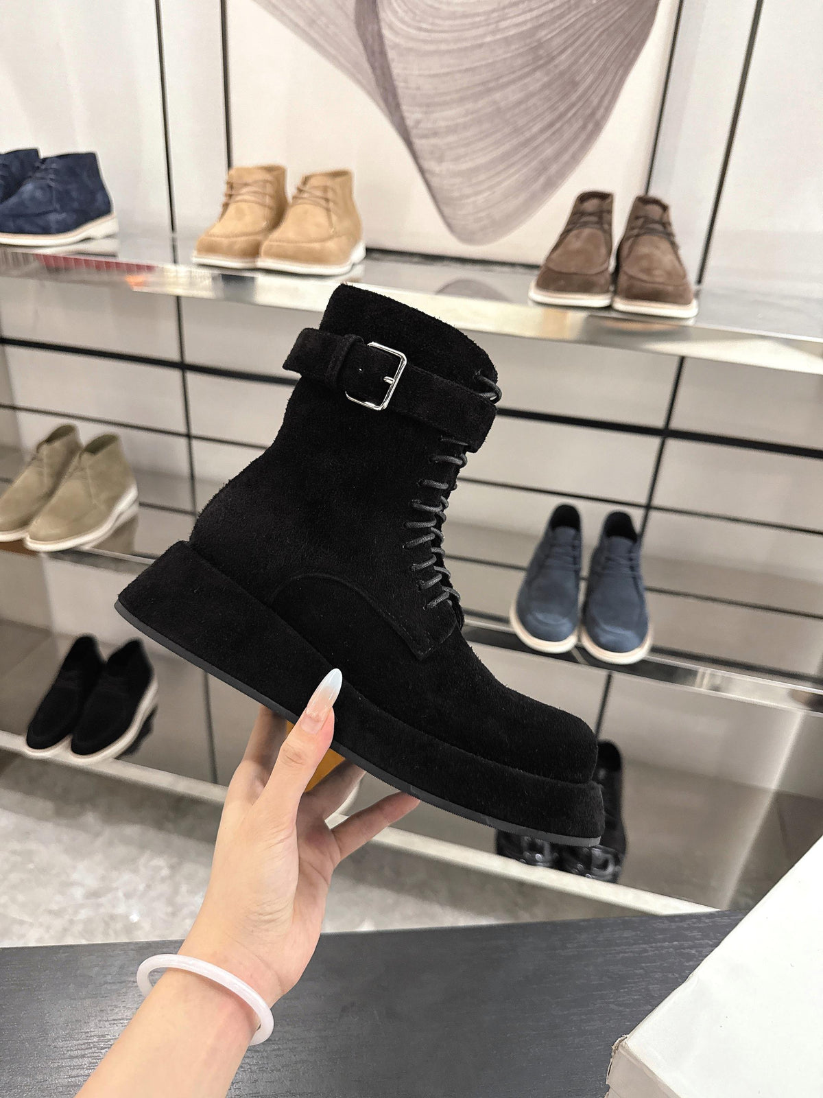 The Row 2025 Lace-up Boot Black Suede 543368