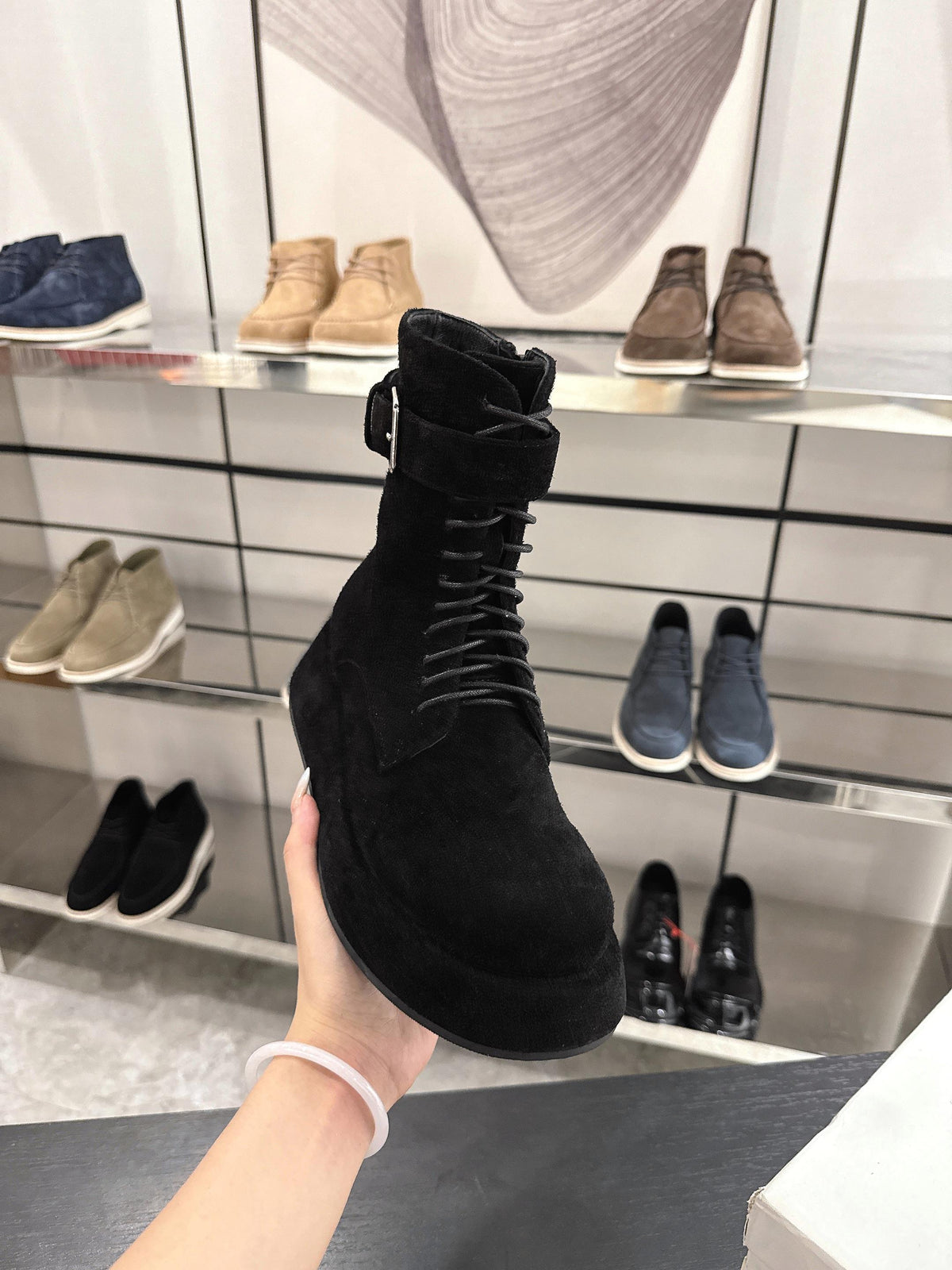 The Row 2025 Lace-up Boot Black Suede 543368