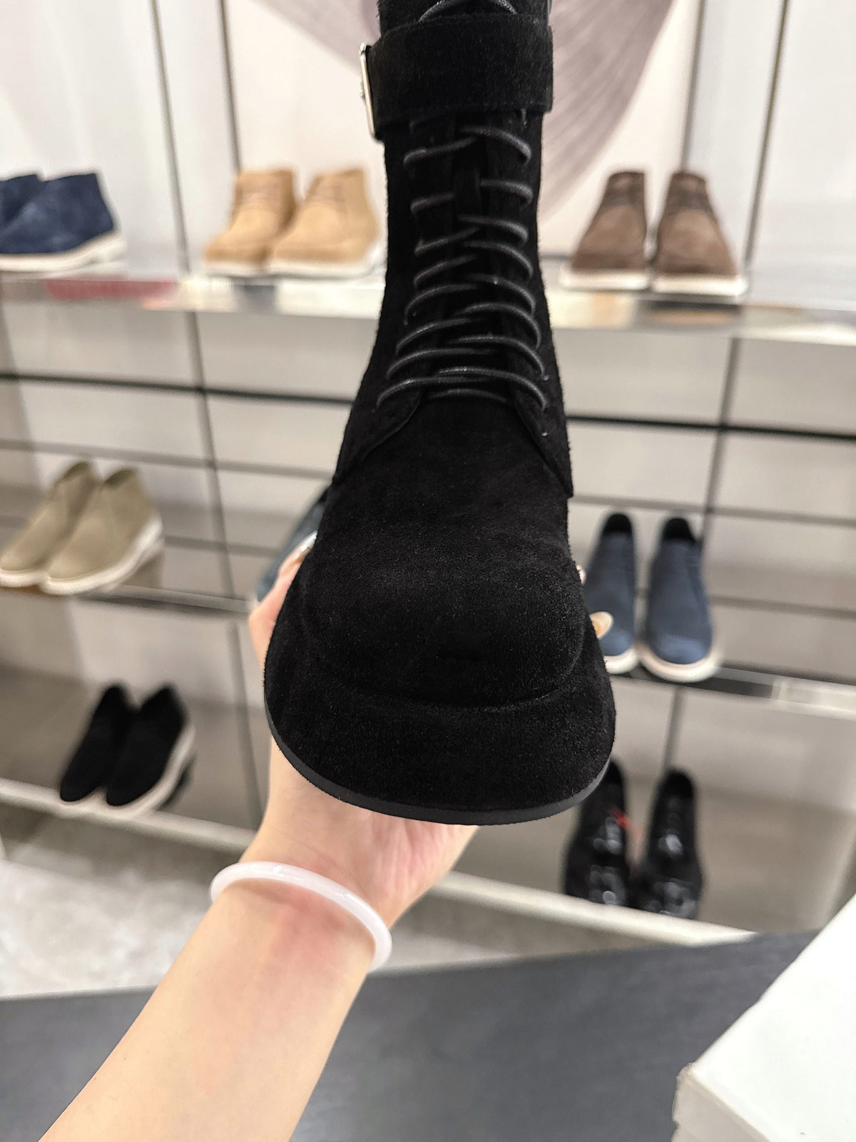 The Row 2025 Lace-up Boot Black Suede 543368