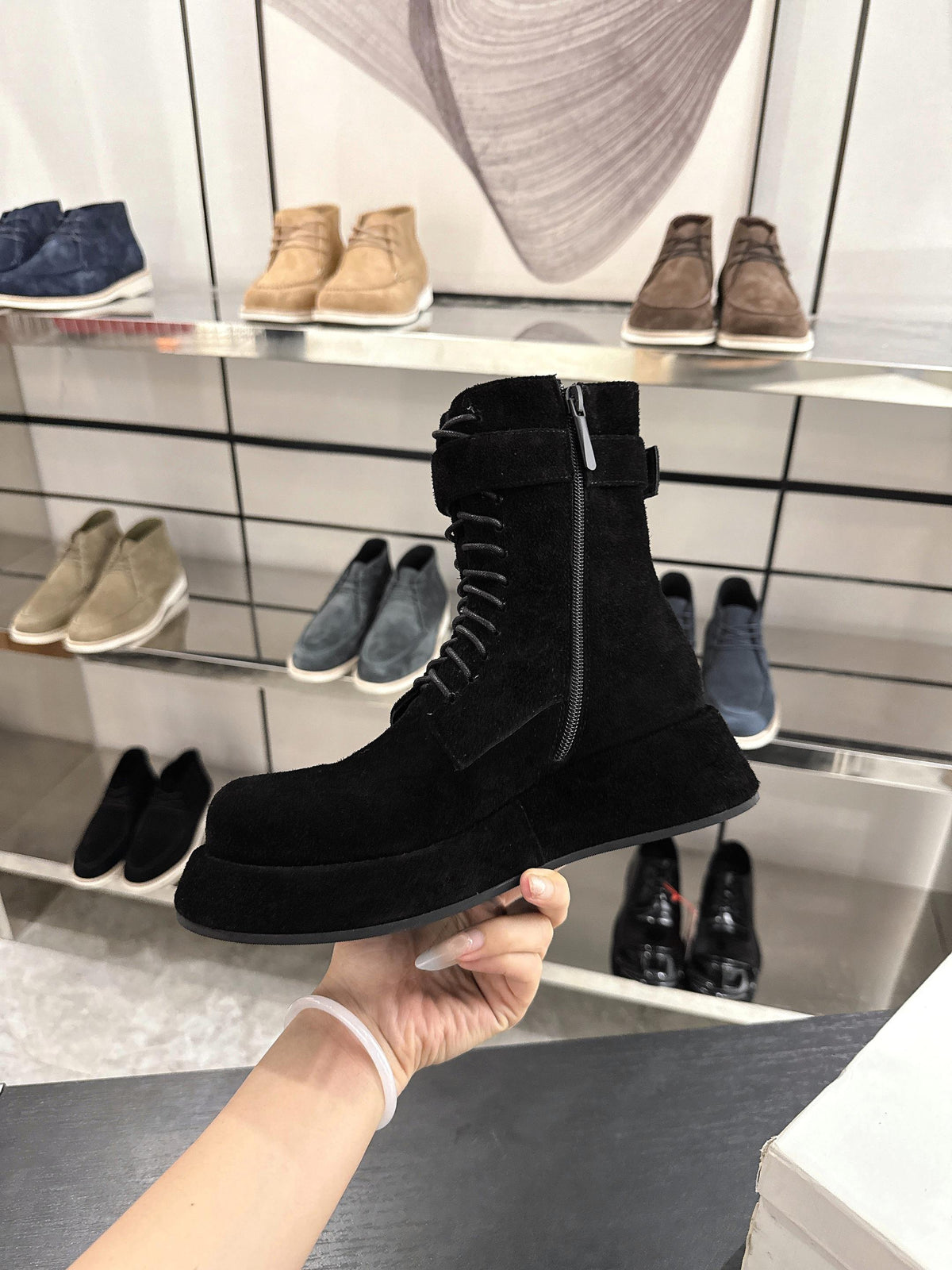 The Row 2025 Lace-up Boot Black Suede 543368