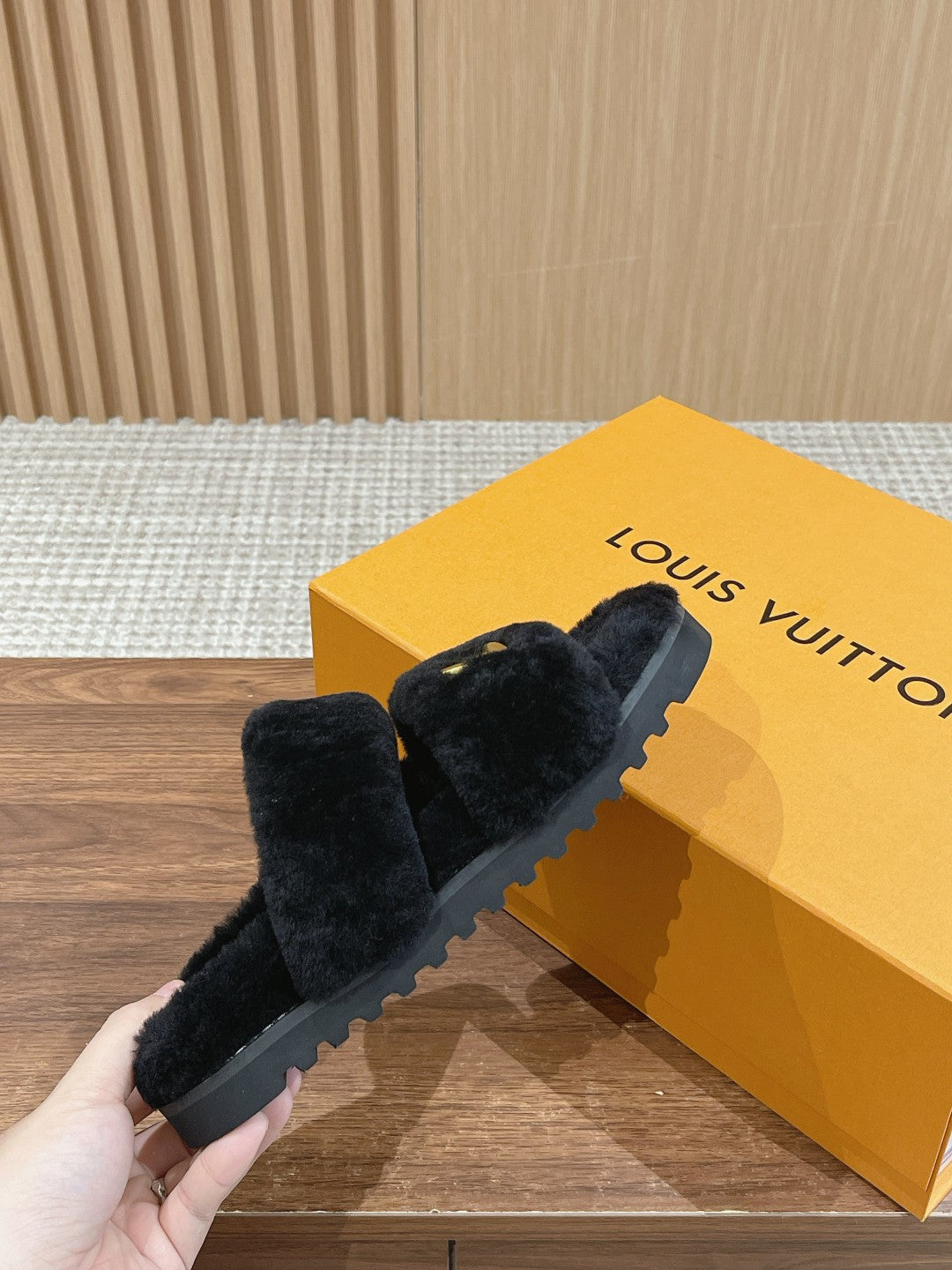 LV Sunset Flat Comfort Mule Black Wool