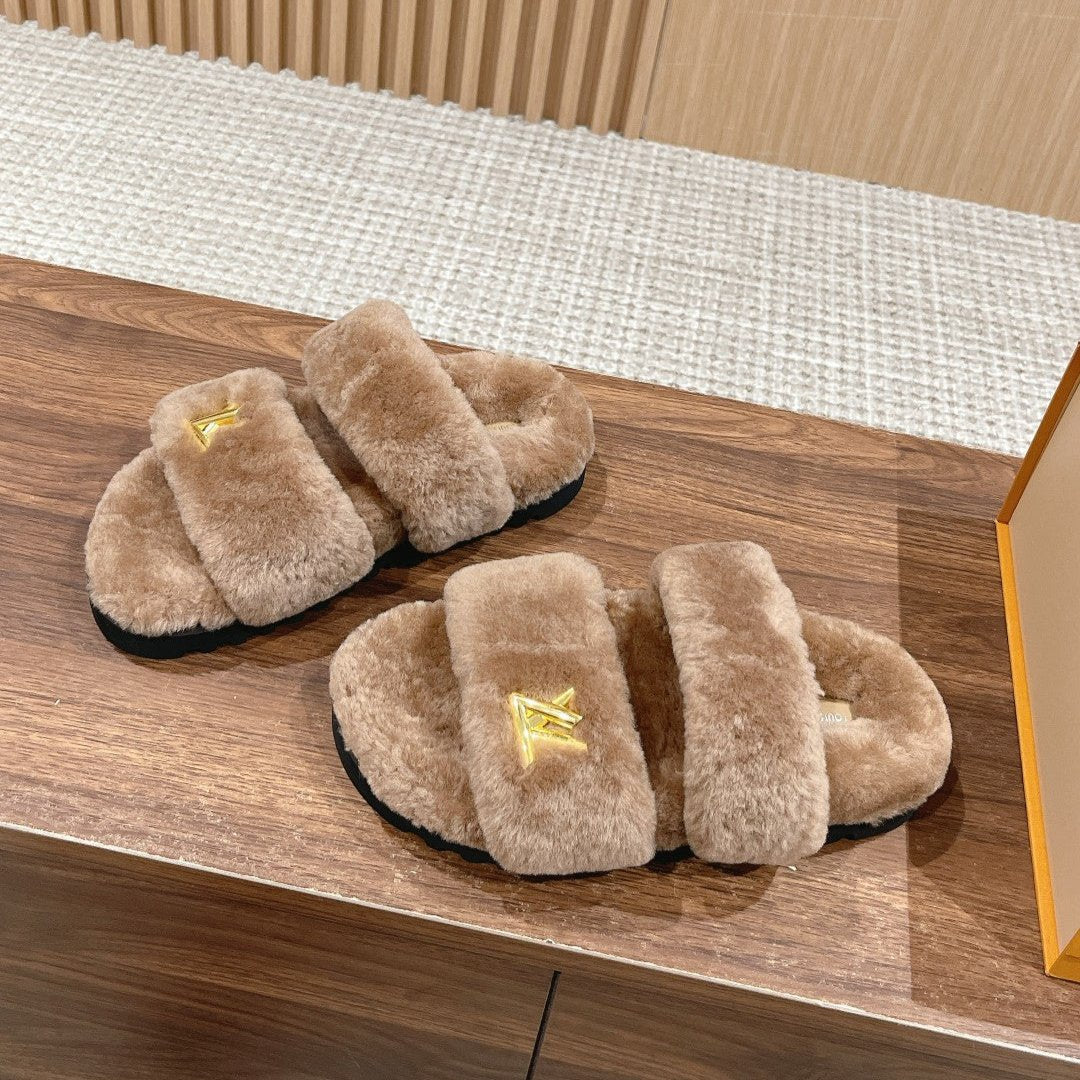 LV Sunset Flat Comfort Mule Milky Brown Wool