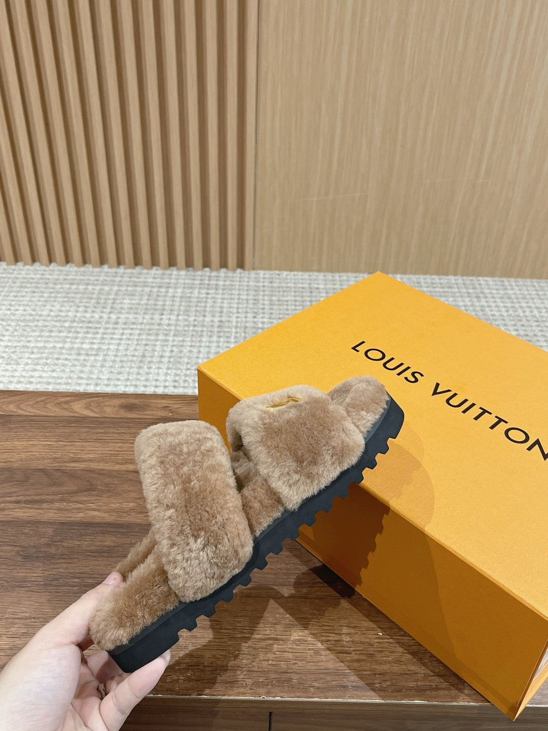 LV Sunset Flat Comfort Mule Milky Brown Wool