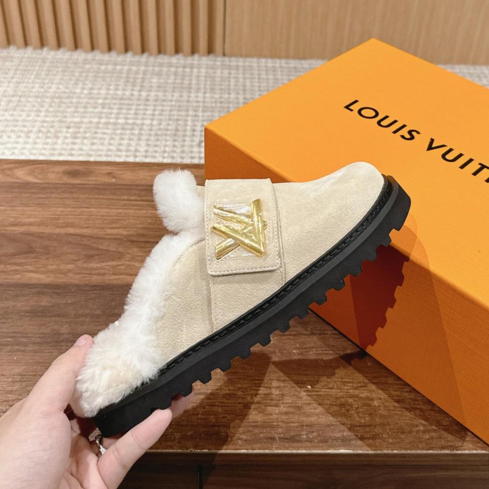LV Cosy Flat Comfort Clog Beige Fur Lining Suede