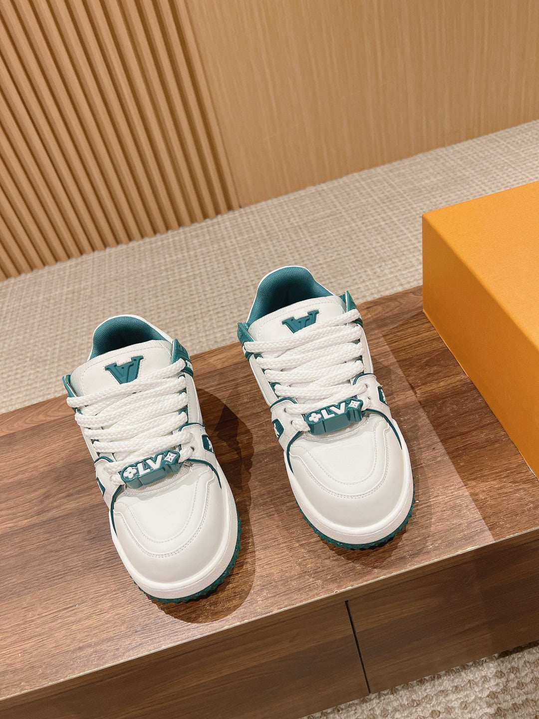 LV Trainer Maxi Sneaker White Mix Emerald Green Calfskin