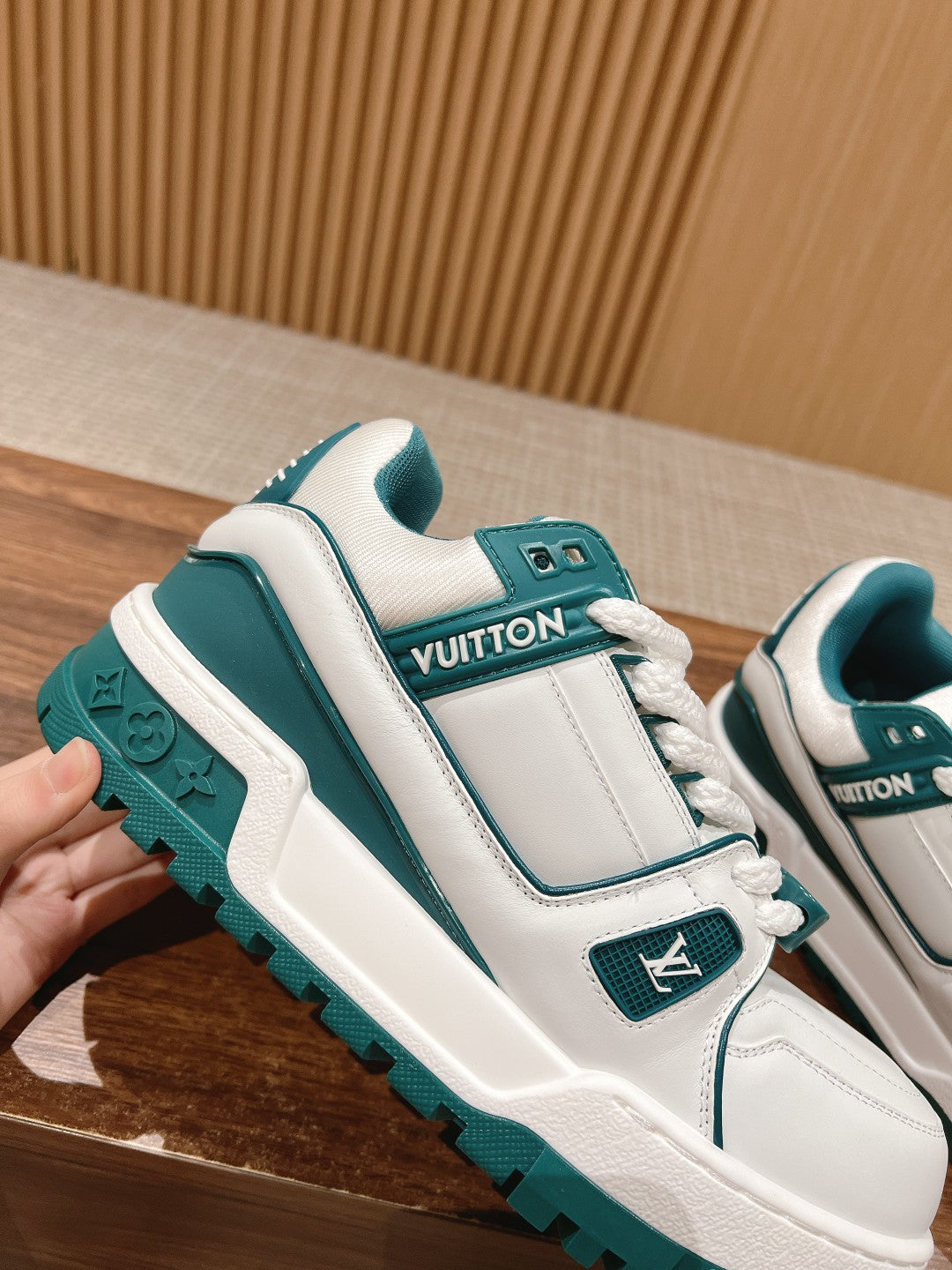 LV Trainer Maxi Sneaker White Mix Emerald Green Calfskin
