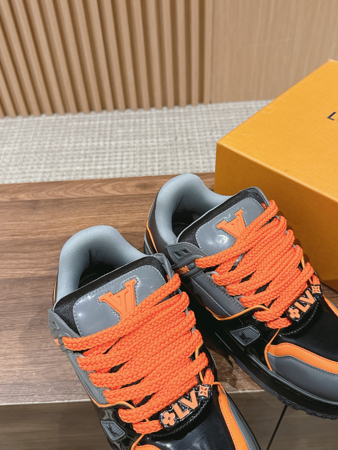 LV Trainer Maxi Sneaker Gray Mix Orange Calfskin