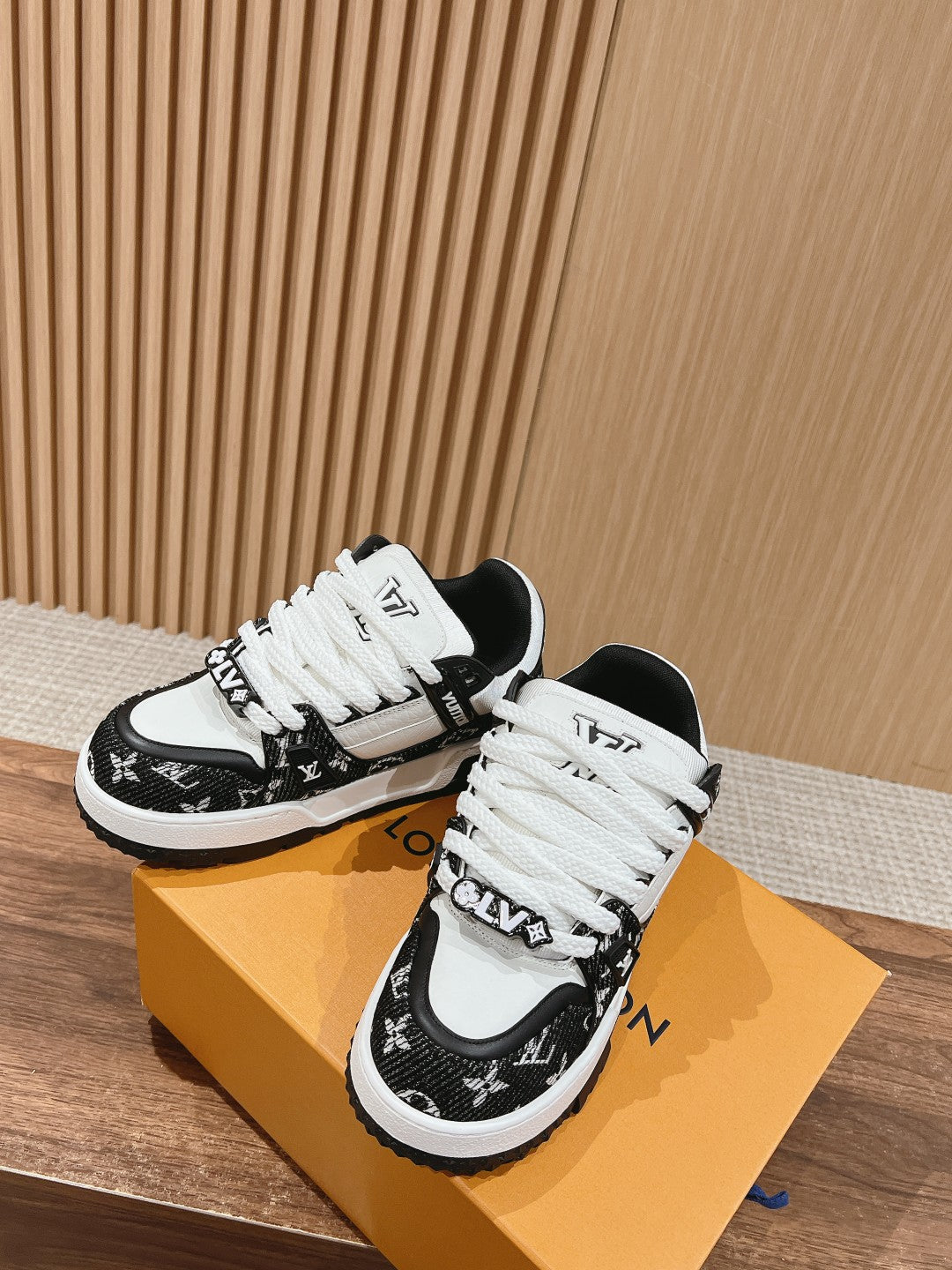 LV Trainer Maxi Sneaker Black Mix White Monogram Denim Fabric