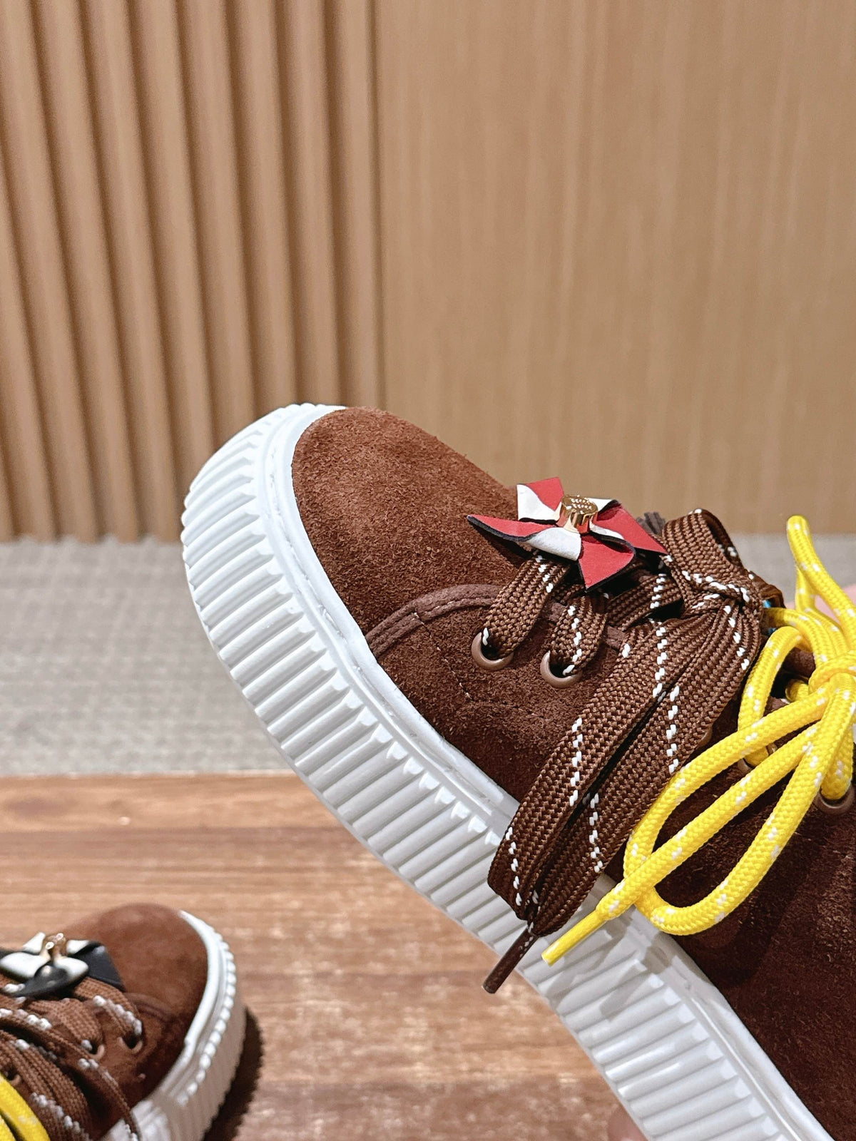 Miumiu 25 Platform Sneakers Brown Yellow Suede Wool 553691