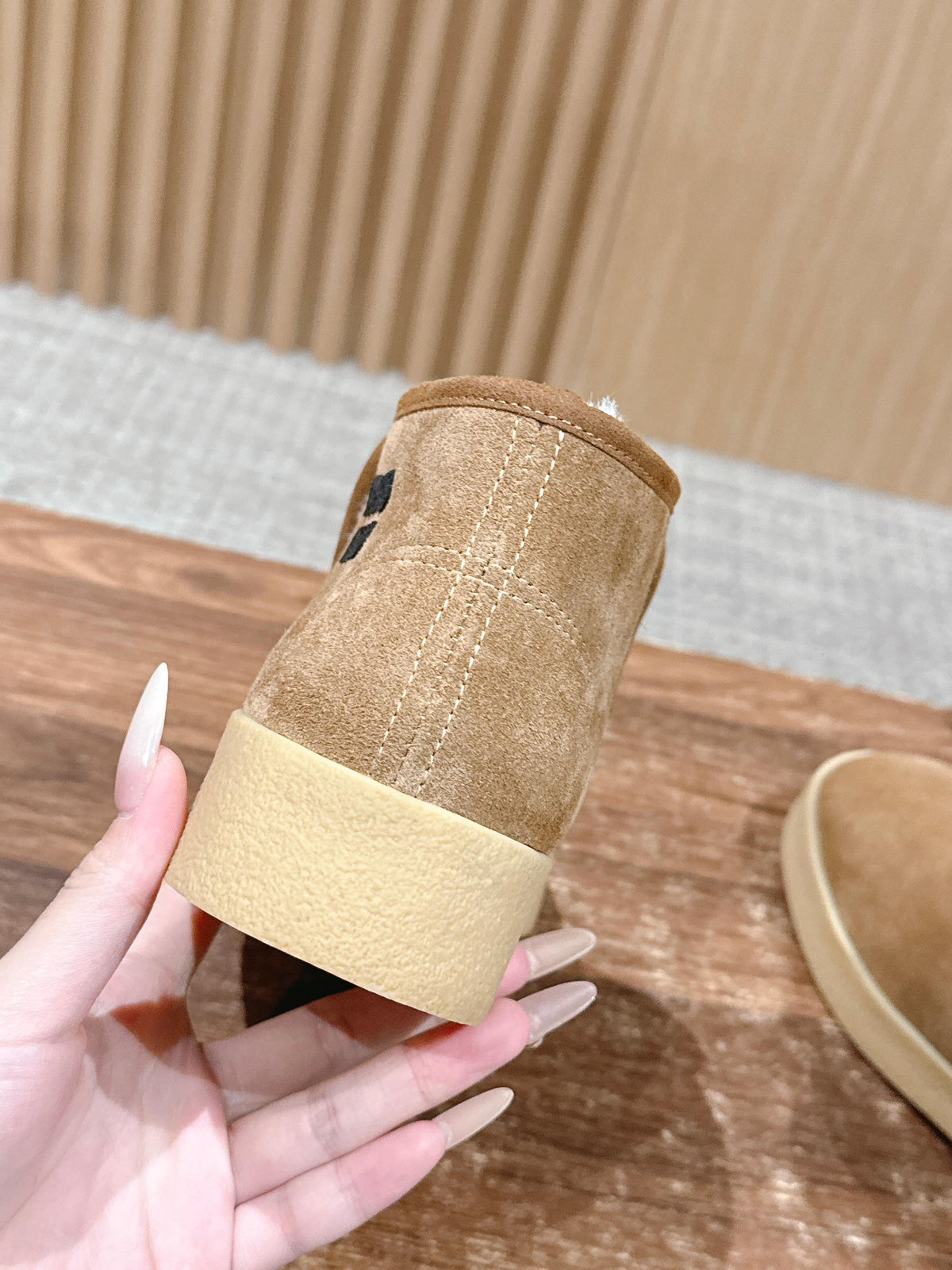 Miumiu 25 Slip-on Boot Light Brown Mix White Suede Wool 553706
