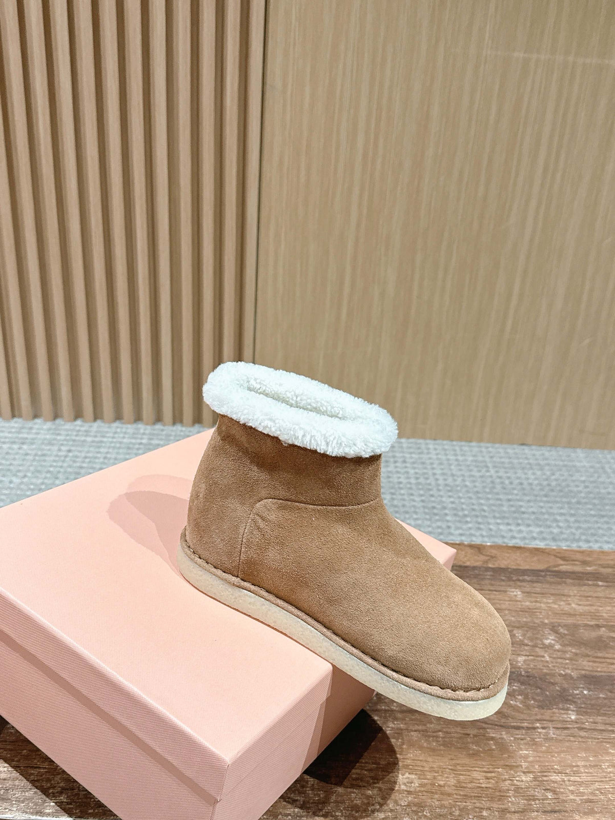 Miumiu 25 Boot Light Brown Mix White Suede Wool 553709