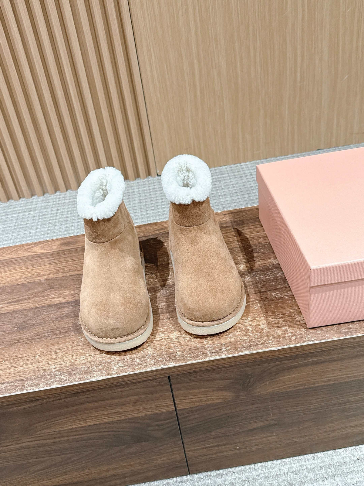 Miumiu 25 Boot Light Brown Mix White Suede Wool 553709