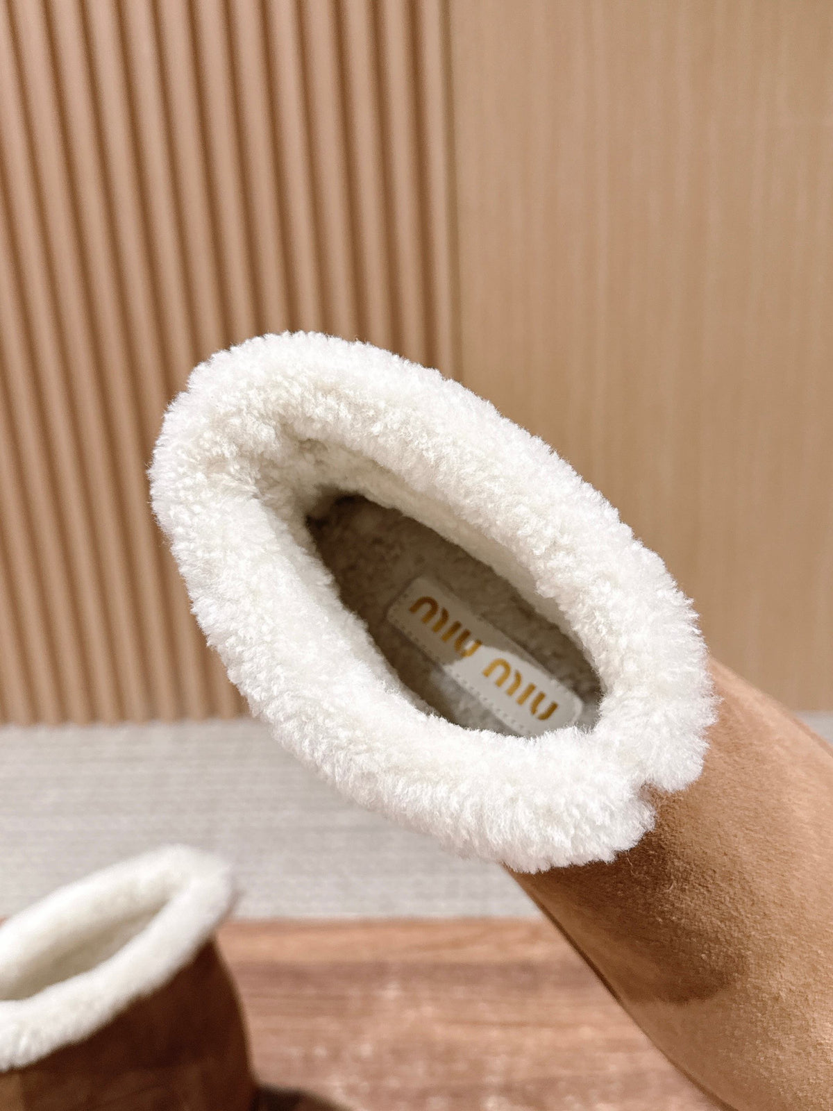 Miumiu 25 Boot Light Brown Mix White Suede Wool 553709