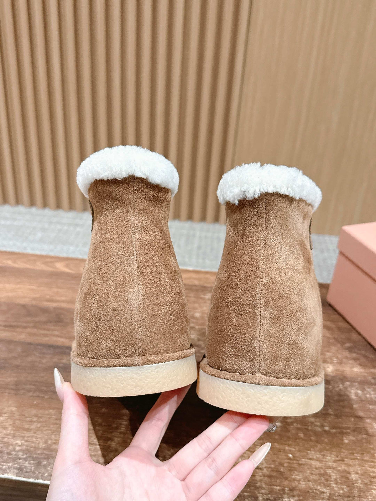 Miumiu 25 Boot Light Brown Mix White Suede Wool 553709