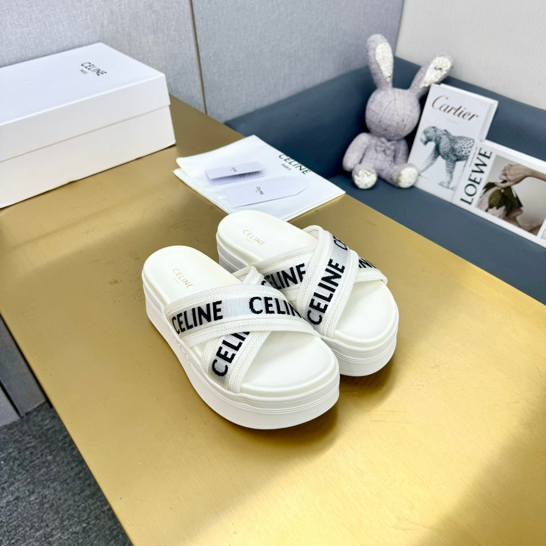 Celine Block Slide White Fabric with Rubber 238138