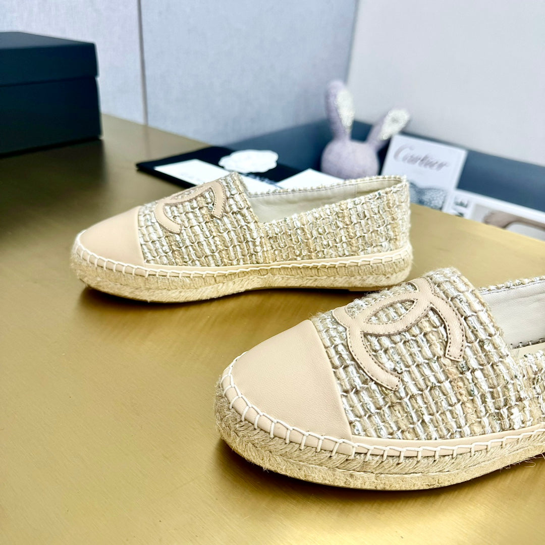 espadrilles beige raffia calfskin