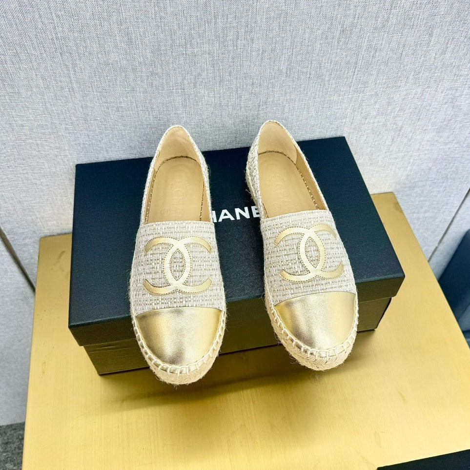 espadrilles raffia gold metalic calfskin