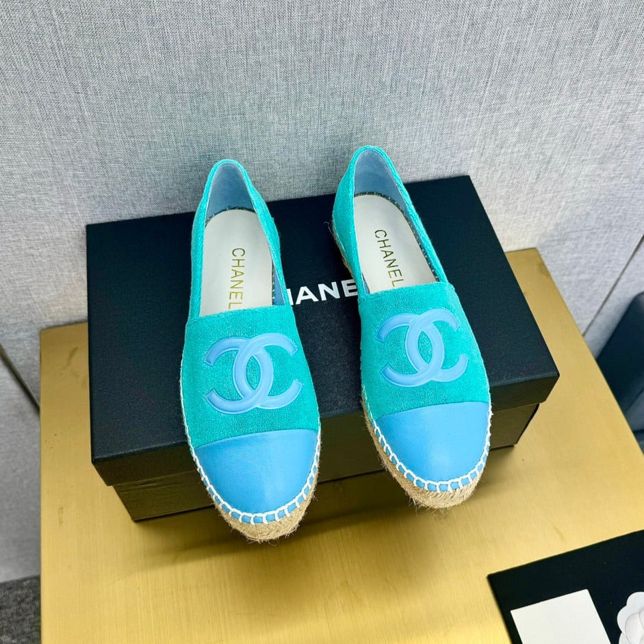 espadrilles turquoise fabric blue calfskin