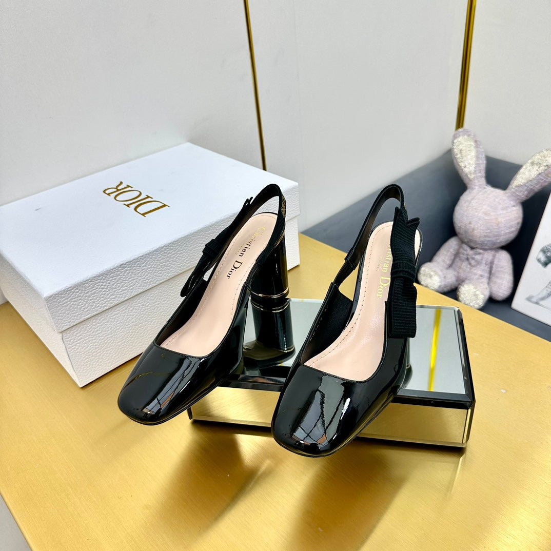 Miss Dior Paris Slingback Pump In Glossy Black Lambskin 111024