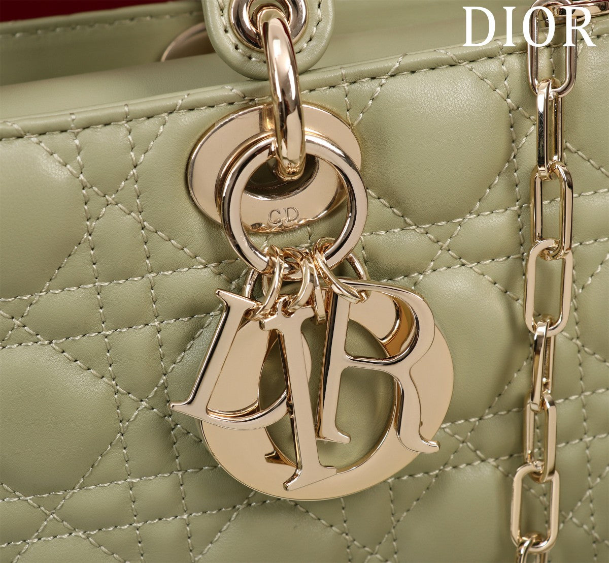 medium lady d-joy 26 khaki green lambskin